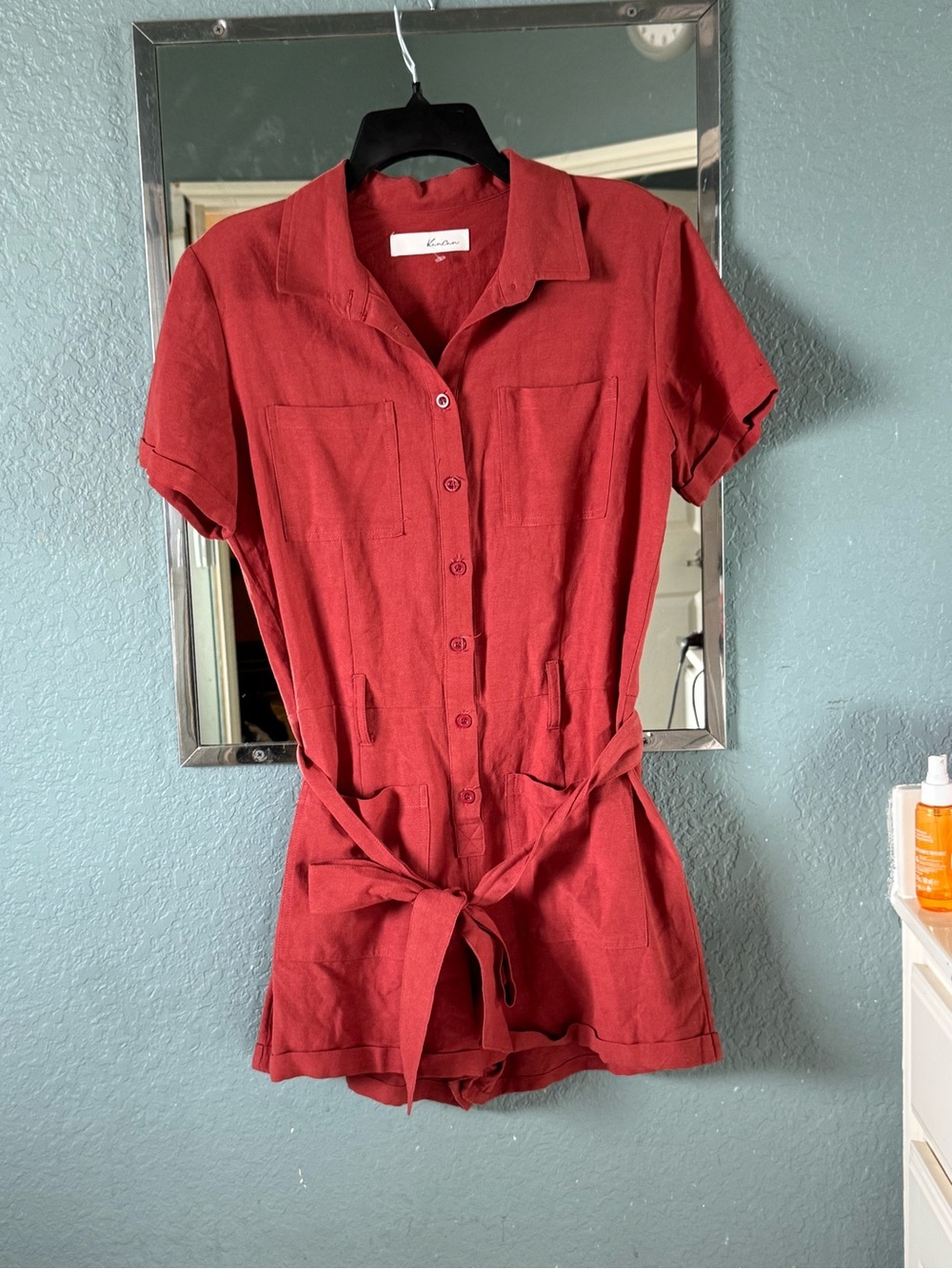 Anthropologie Linen Tied Waste Romper Shorts Jumpsuit EUC Size M - Picture 2 of 9